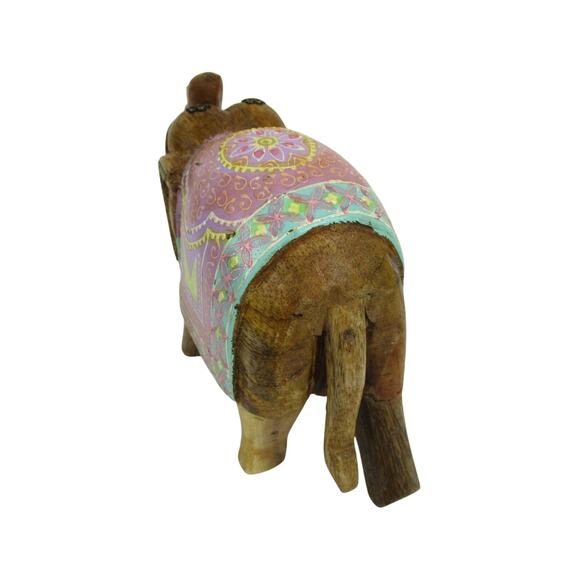 Elephant with Decorative Painted Blanket Carved Wood Home Decor 7.25 x 6" x 2.75 - Picture 5 of 10